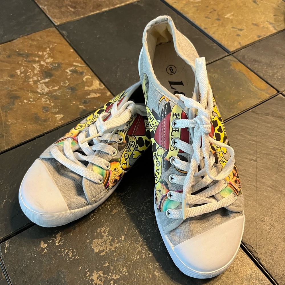 L & C Ed Hardy print sneakers